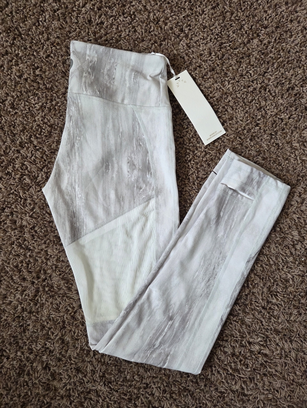 Varley Light Gray Marbled High-Rise Leggings With Mesh Details